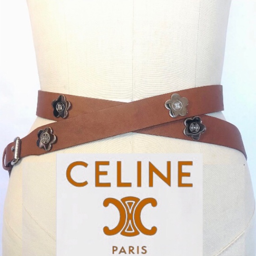 Celine Brown Leather Double Wrap Belt.
